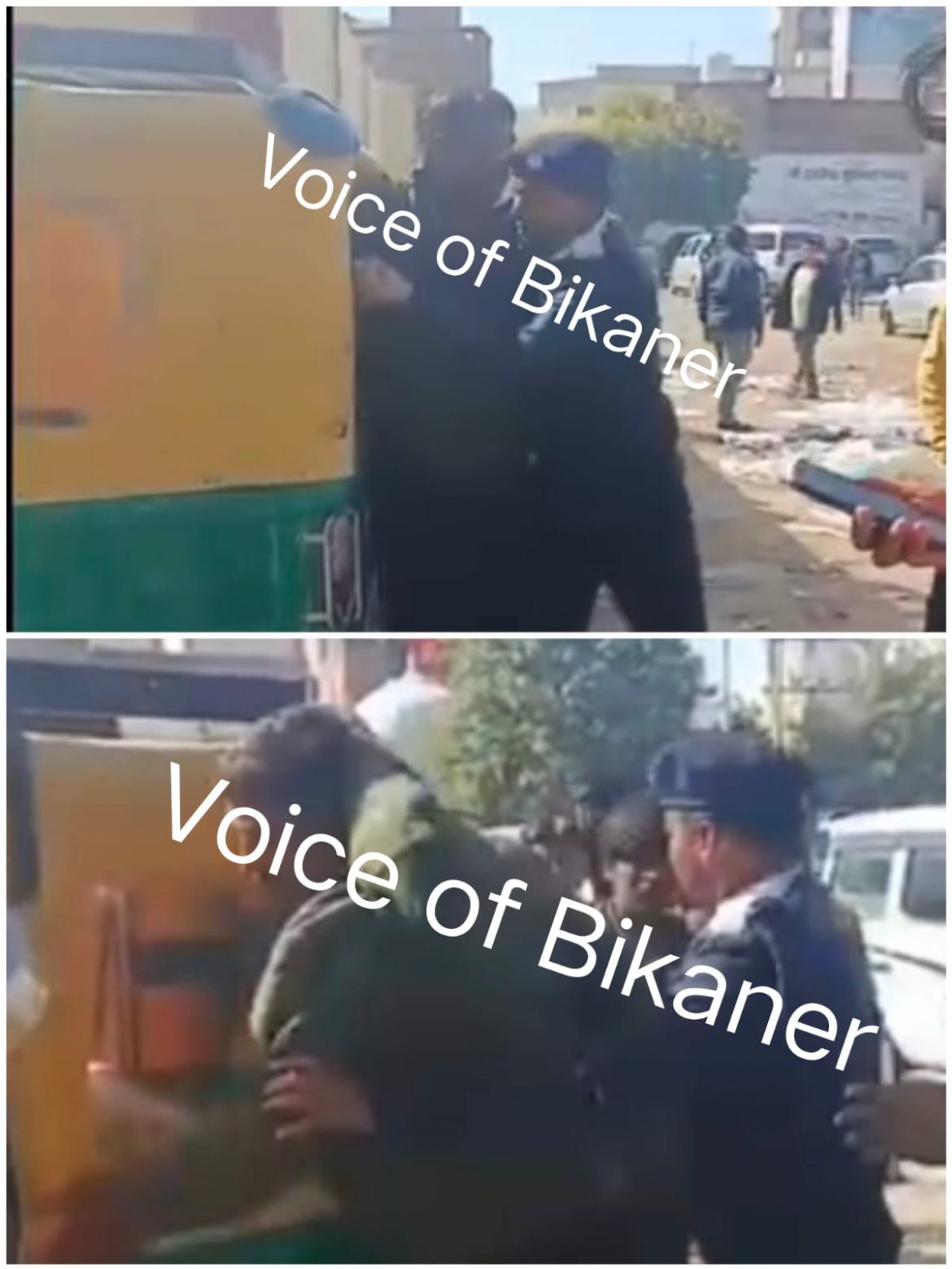 बीकानेर: व्यस्त सड़क पर ट्रैफिक पुलिसकर्मी- ठेलेवाले की हाथापाई, वसूली का आरोप,सड़क पर हंगामा, वीडियो वायरल