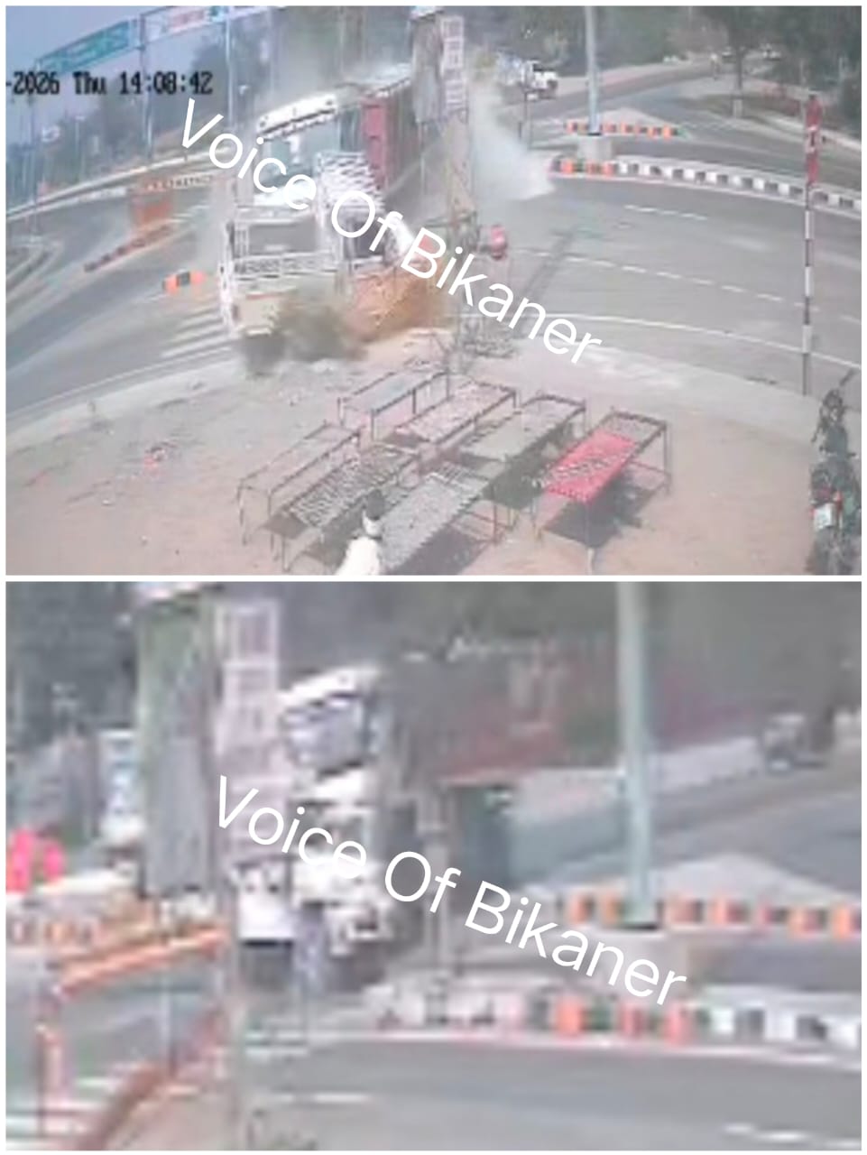 रिडमलसर चौराहे पर भीषण सड़क हादसा, ट्रेलर ने पिकअप को घसीटकर दुकान में घुसाया, सीसीटीवी में कैद हुआ खौफनाक मंजर