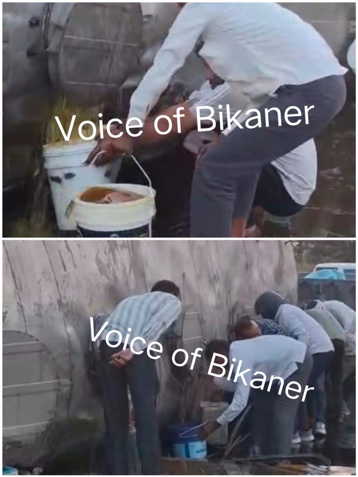 बीकानेर: उदयरामसर बायपास पर पलटा तेल से भरा टैंकर, सड़क पर फैला खाद्य तेल; लूटने को उमड़ी भीड़