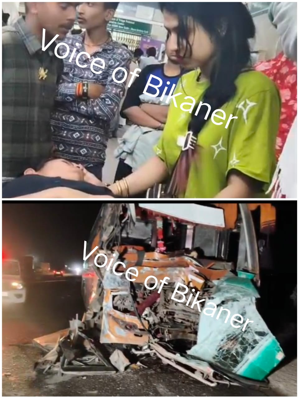 बीकानेर: पलाना के पास देर रात भीषण हादसा, बस-ट्रोले की भिड़ंत, 12 घायल,चालक गंभीर