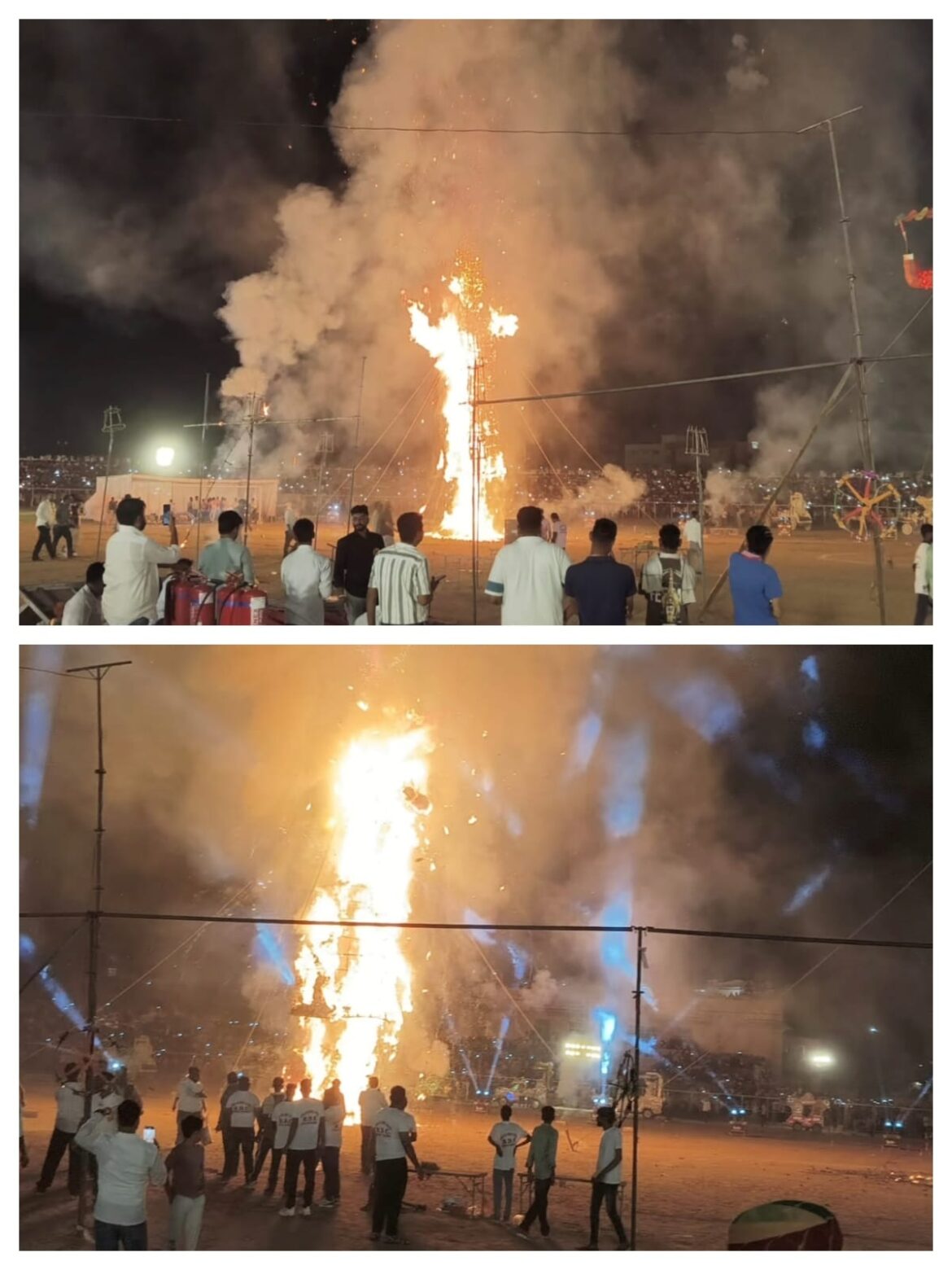 बीकानेर: 85 फीट ऊंचे रावण का दहन, जय श्रीराम के जयघोष से गूंजा करणी सिंह स्टेडियम